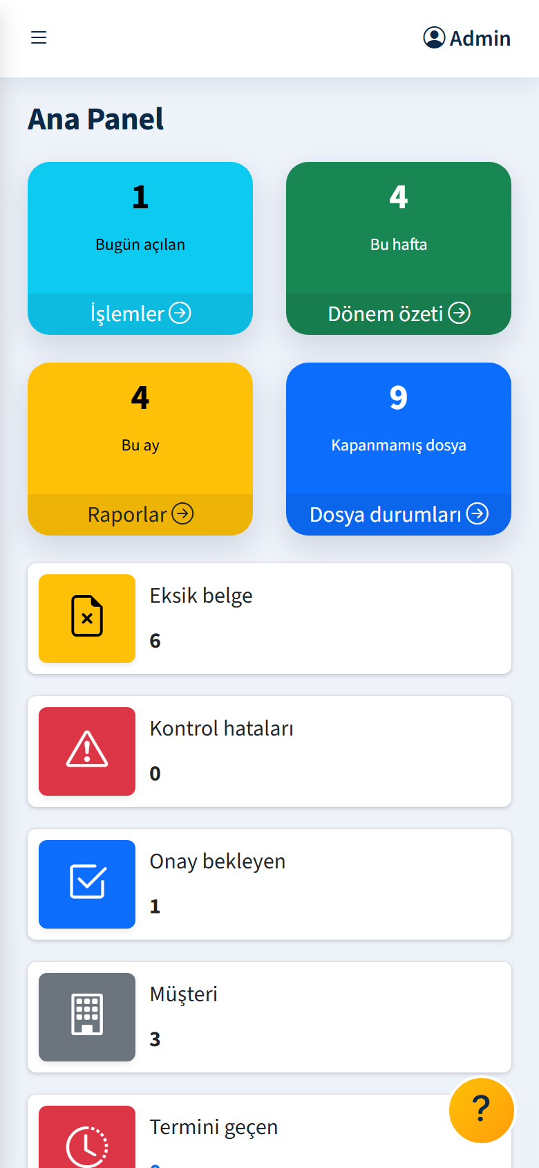 Mobil görünümde ana panel